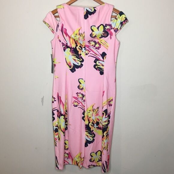 Tahari Sz 6 Floral Cold Shoulder Sheath Dress - Picture 5 of 7